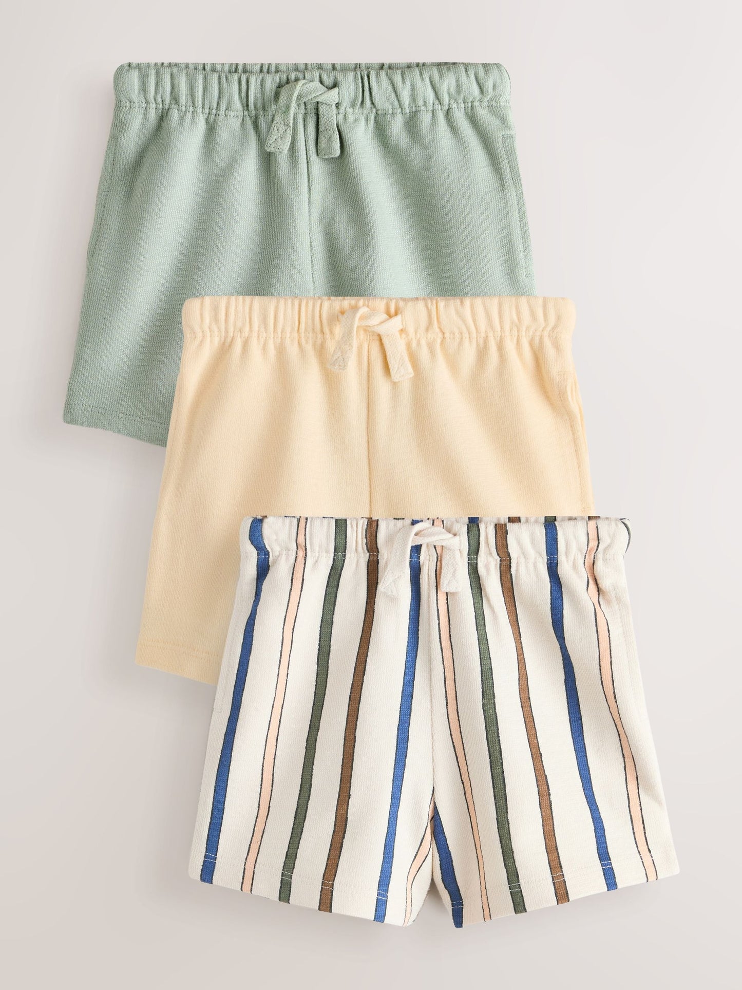 Dsiney Kidz - Sage Green Soft Yellow and Pastel Stripe Textured Shorts 3 Pack (3mths-7yrs) image 1