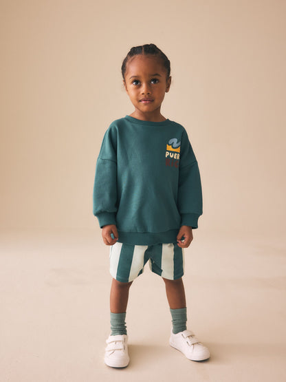 Dark Green Crew Neck Sweatshirt and Shorts Set (3mths-7yrs) (3mths-7yrs) image 1