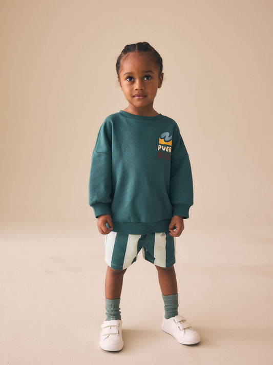 Dark Green Crew Neck Sweatshirt and Shorts Set (3mths-7yrs) (3mths-7yrs) image 1