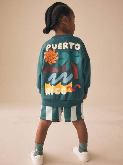 Dark Green Crew Neck Sweatshirt and Shorts Set (3mths-7yrs) (3mths-7yrs) image 4