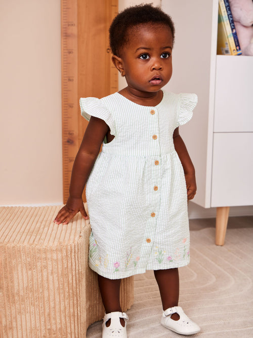 JoJo Maman Bébé Green Duck Frill Dress & Knicker Set image 1