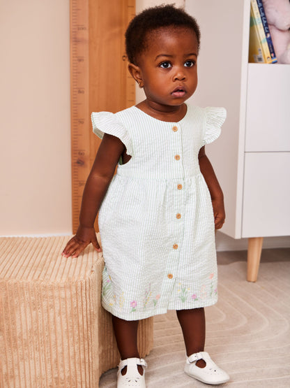 JoJo Maman Bébé Green Duck Frill Dress & Knicker Set image 1