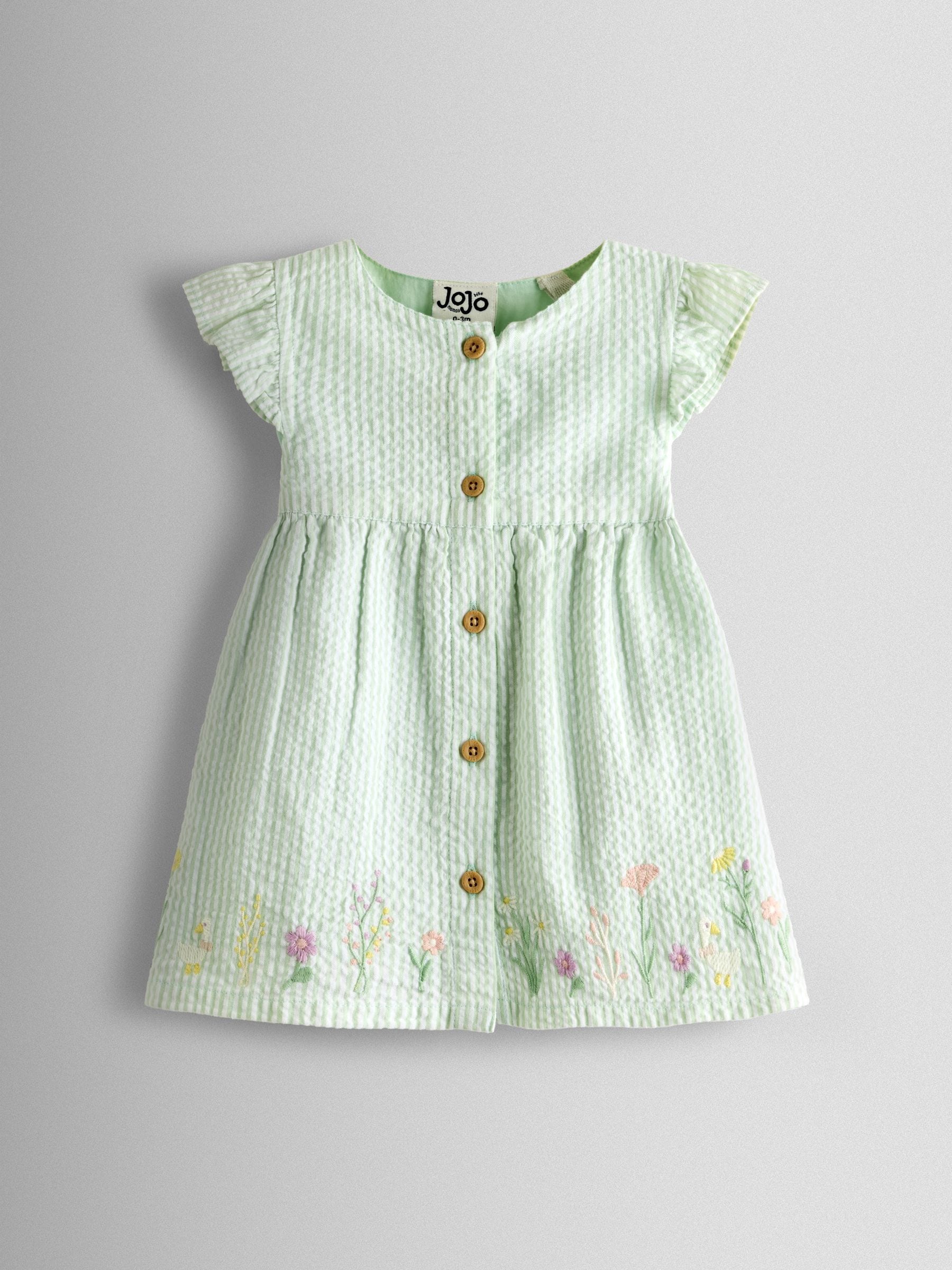 JoJo Maman Bébé Green Duck Frill Dress & Knicker Set image 3