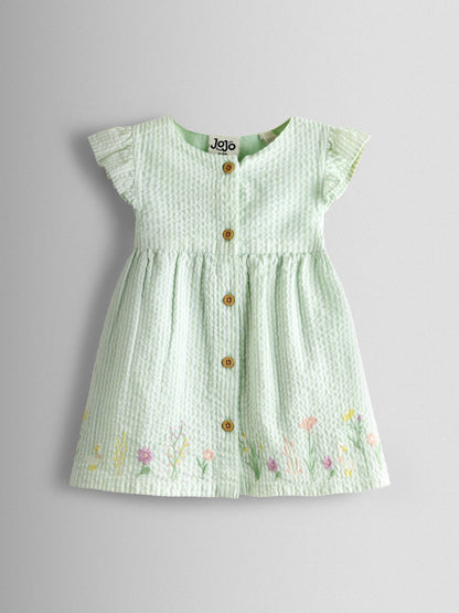 JoJo Maman Bébé Green Duck Frill Dress & Knicker Set image 3