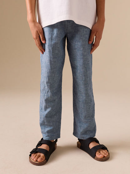 Dsiney Kidz - Blue Linen Blend Pull On Trousers (3-16yrs) image 2