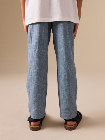 Dsiney Kidz - Blue Linen Blend Pull On Trousers (3-16yrs) image 3