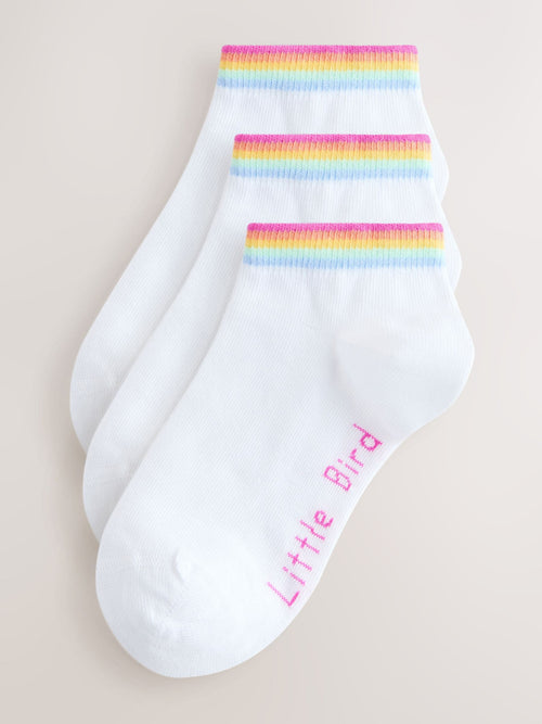 Little Bird by Jools Oliver White Pastel Rainbow Stripe Trainer Socks 3 Pack image 1