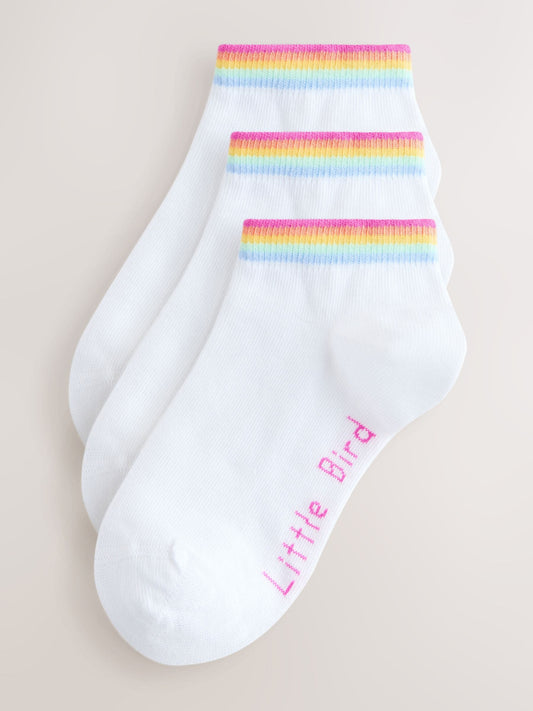 Little Bird by Jools Oliver White Pastel Rainbow Stripe Trainer Socks 3 Pack image 1