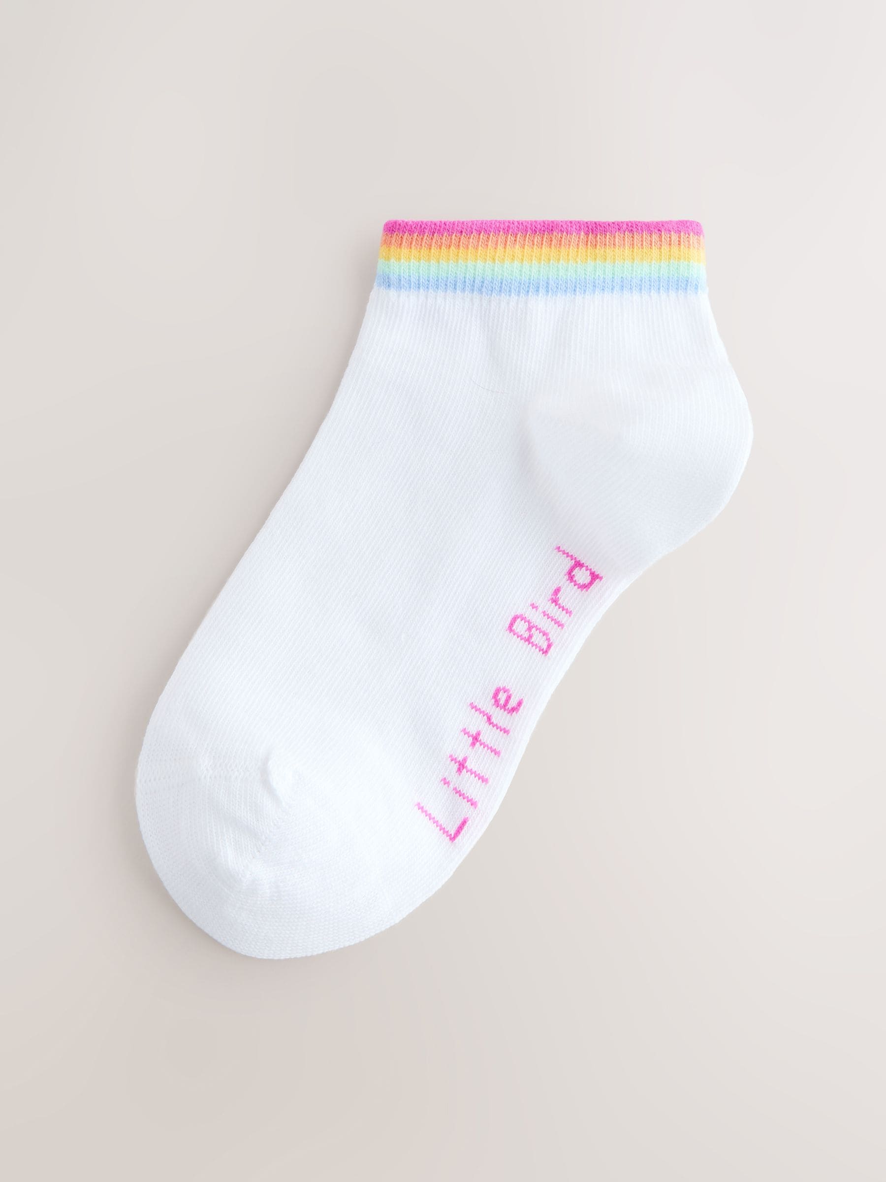 Little Bird by Jools Oliver White Pastel Rainbow Stripe Trainer Socks 3 Pack image 2