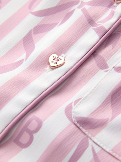 Baker by Ted Baker Pink Satin Bow Stripe Shirt & Short Pyjamas Set image 10