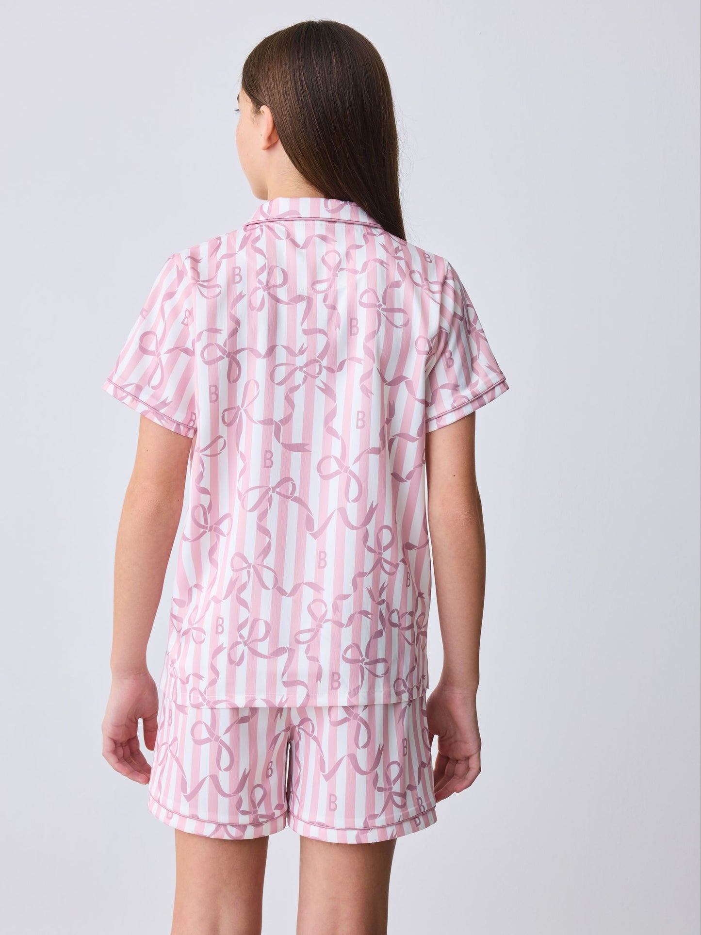 Baker by Ted Baker Pink Satin Bow Stripe Shirt & Short Pyjamas Set image 2