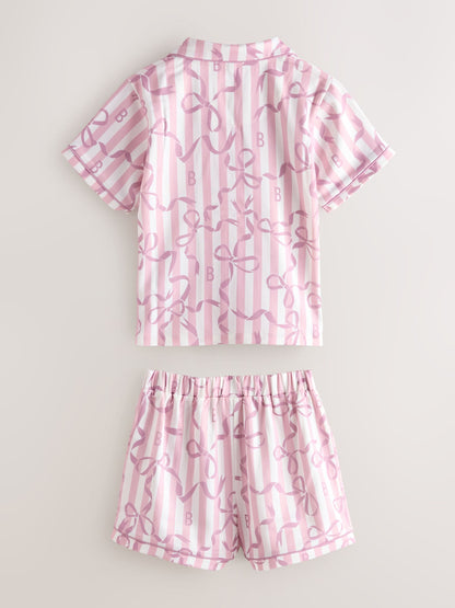 Baker by Ted Baker Pink Satin Bow Stripe Shirt & Short Pyjamas Set image 7