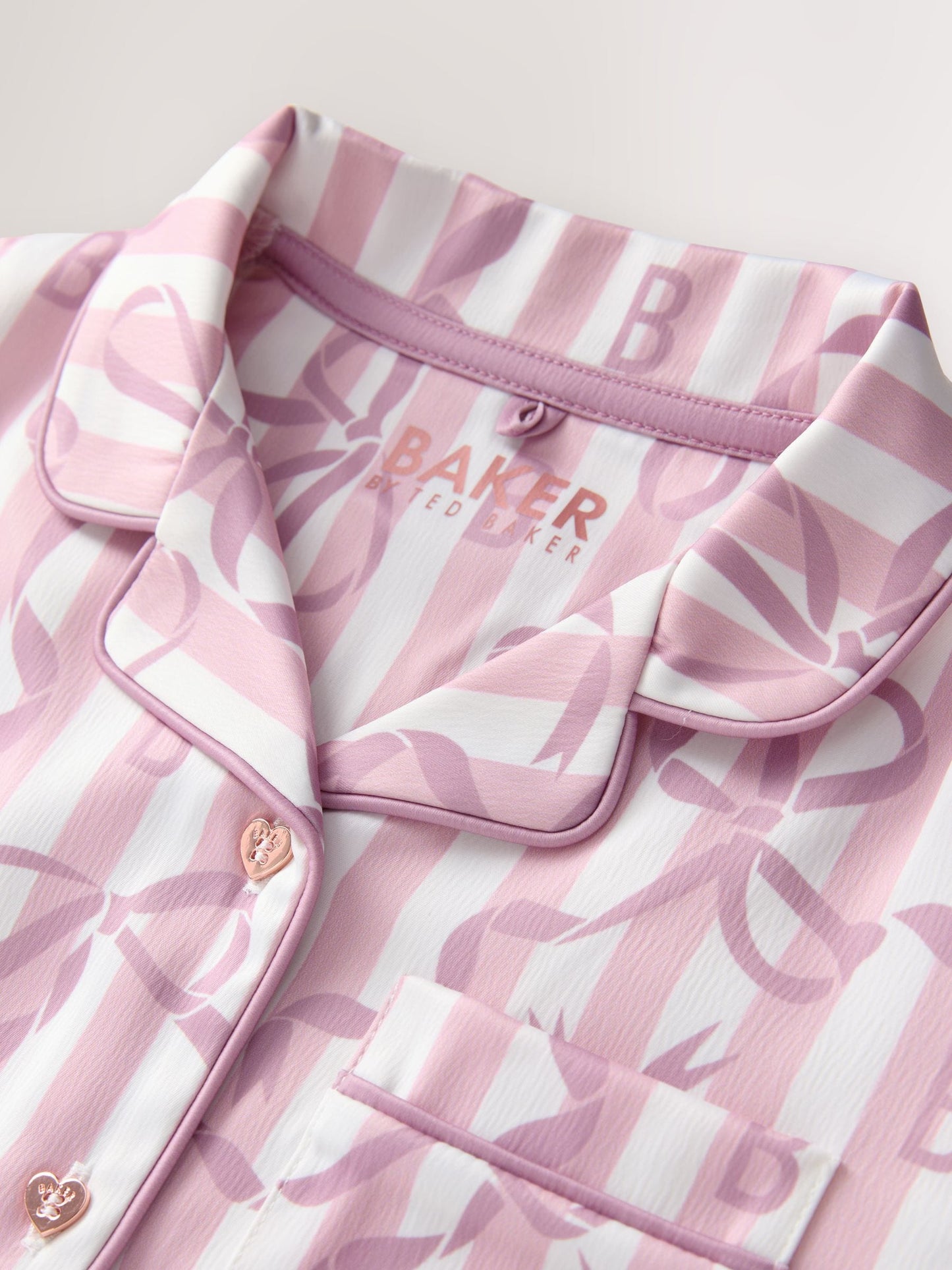Baker by Ted Baker Pink Satin Bow Stripe Shirt & Short Pyjamas Set image 8