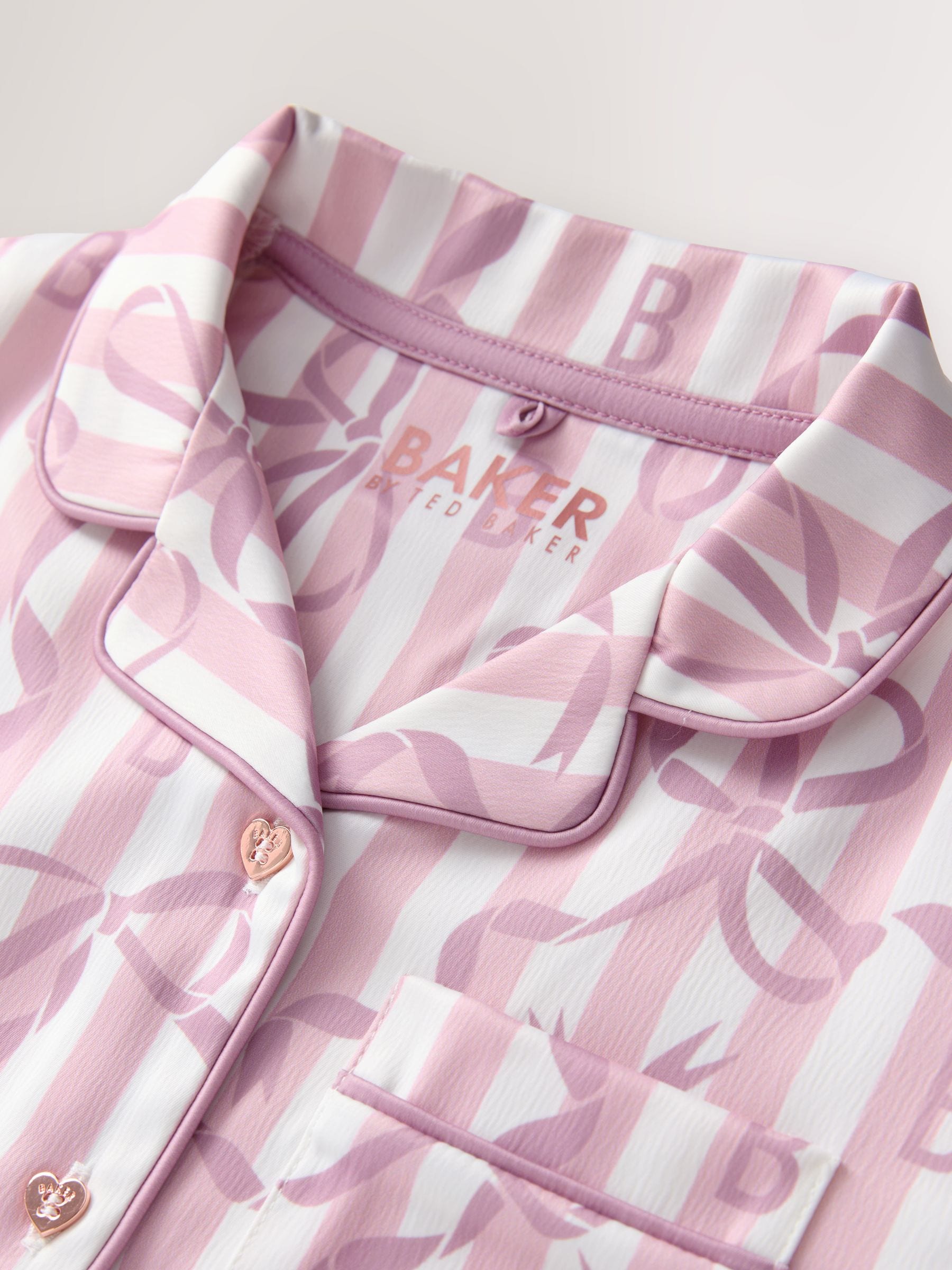 Baker by Ted Baker Pink Satin Bow Stripe Shirt & Short Pyjamas Set image 8