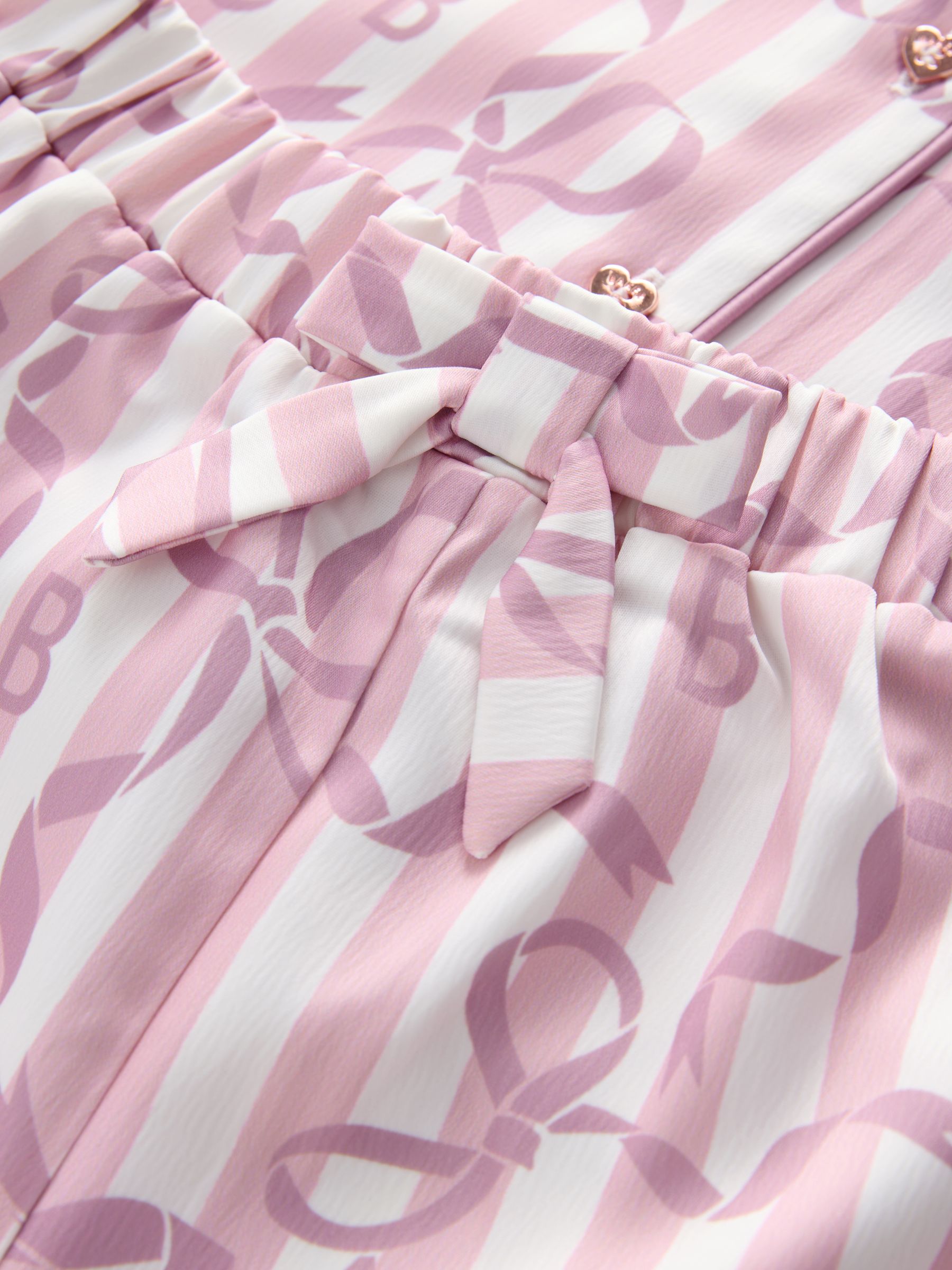 Baker by Ted Baker Pink Satin Bow Stripe Shirt & Short Pyjamas Set image 9