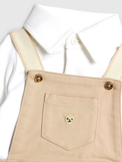 River Island Brown Baby Boys Bear Dungarees Set