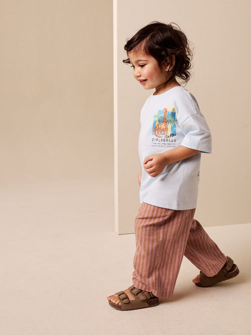 Red Stripe Wide Fit Linen Blend Pull on Trousers (3mths-7yrs) image 1