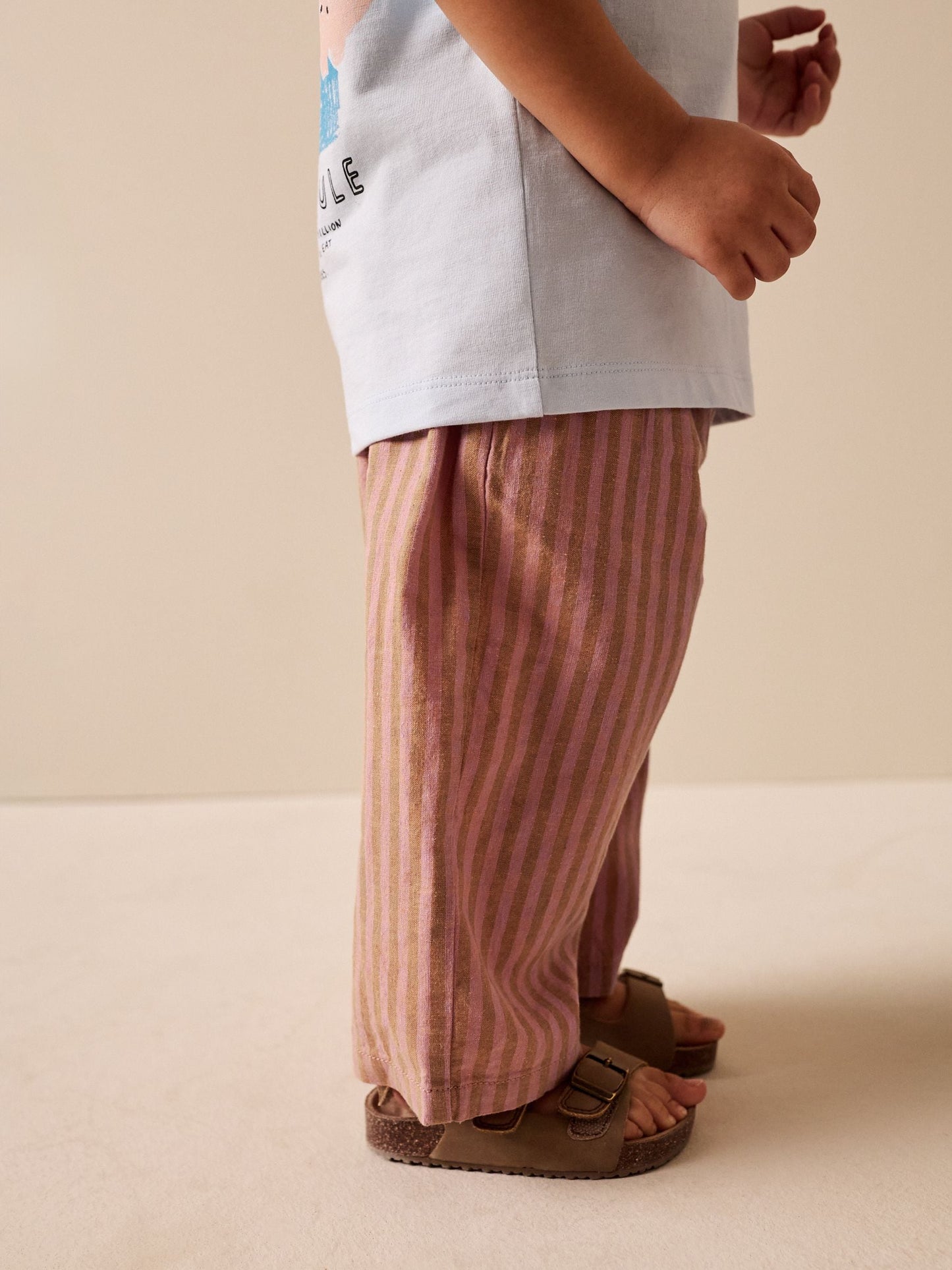 Red Stripe Wide Fit Linen Blend Pull on Trousers (3mths-7yrs) image 3