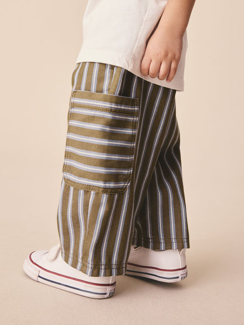 Khaki/Blue Stripe Side Pocket Wide Trousers (3mths-7yrs) image 1