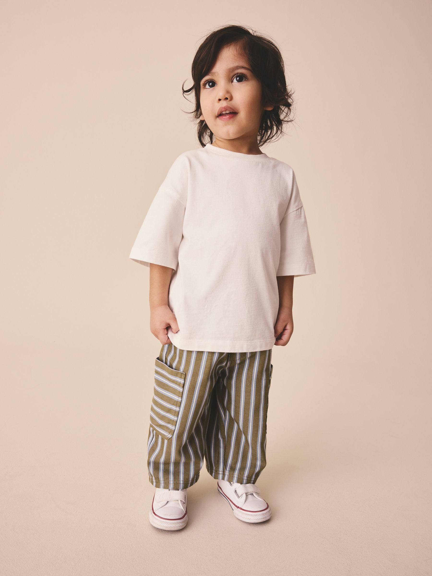 Khaki/Blue Stripe Side Pocket Wide Trousers (3mths-7yrs) image 2