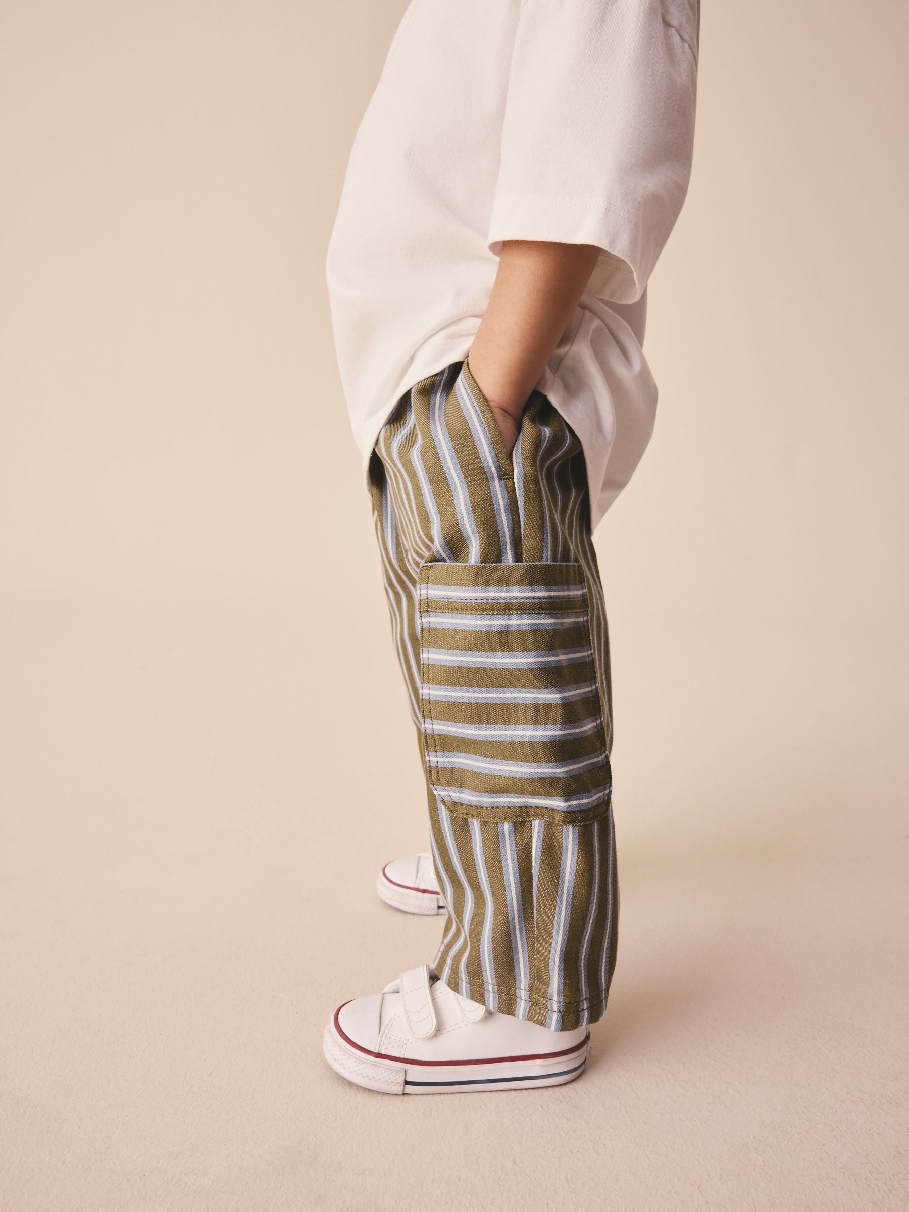 Khaki/Blue Stripe Side Pocket Wide Trousers (3mths-7yrs) image 4