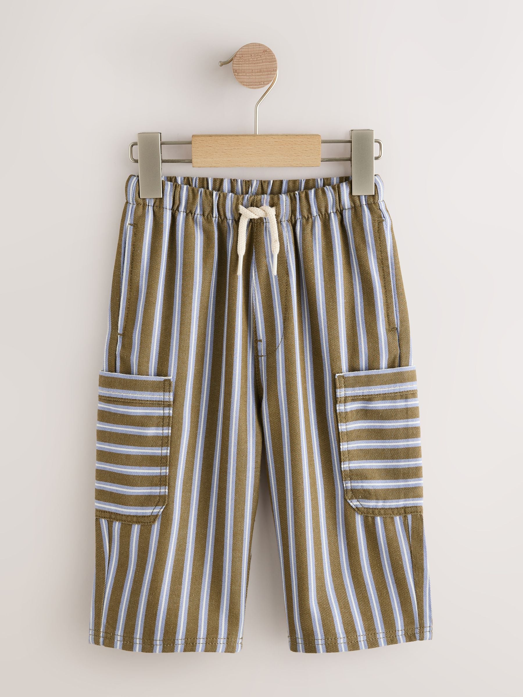 Khaki/Blue Stripe Side Pocket Wide Trousers (3mths-7yrs) image 5