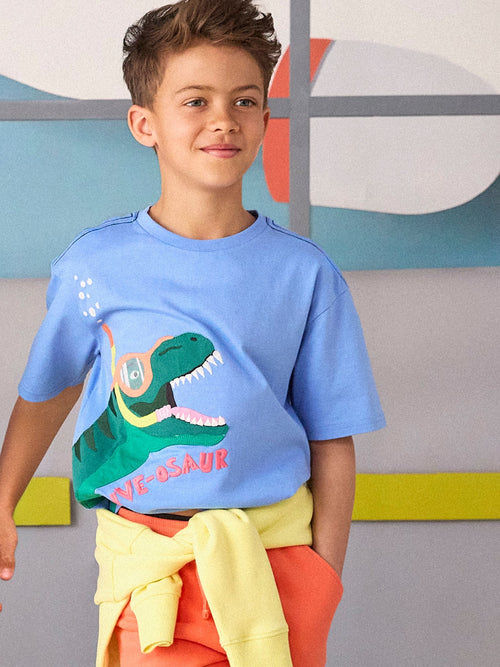 Joules Boys' Archie Blue Dino Applique Graphic T-Shirt image 1