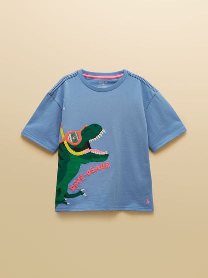 Joules Boys' Archie Blue Dino Applique Graphic T-Shirt image 2