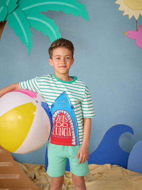 Joules Boys' Archie Green Stripe Applique Graphic T-Shirt image 1