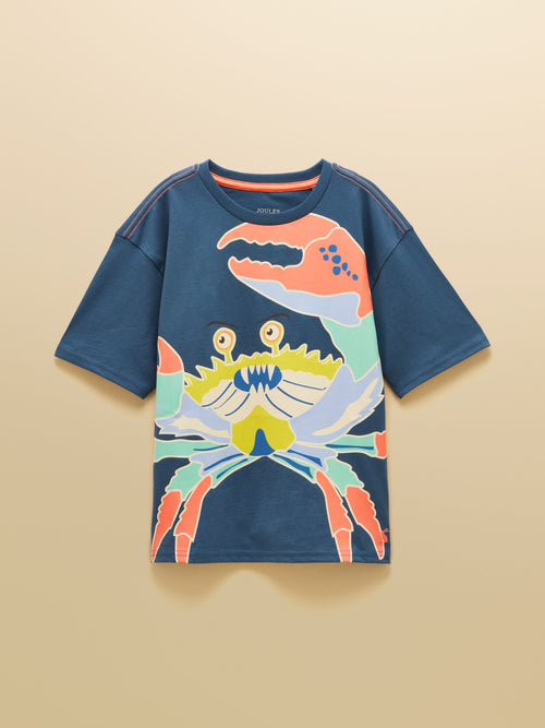Joules Boys' Archie Navy Glow in the Dark Screenprint T-Shirt image 1