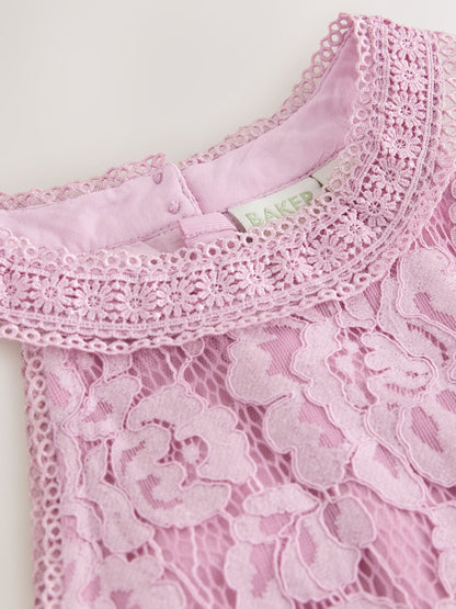 Baker by Ted Baker Dusky Pink Lace Halter Drop Waist Dress image 10