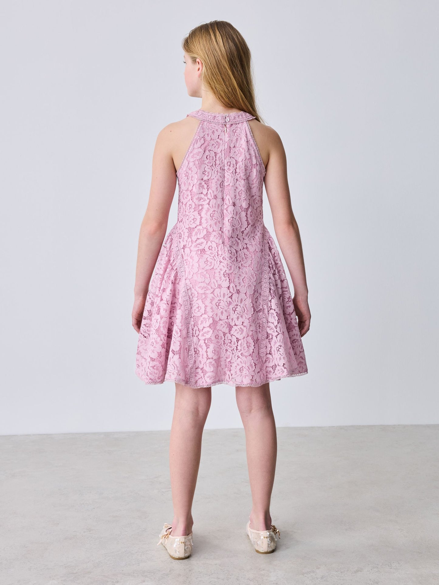 Baker by Ted Baker Dusky Pink Lace Halter Drop Waist Dress image 3