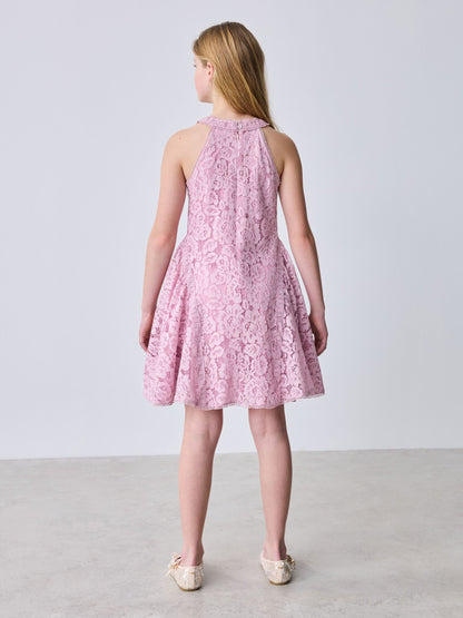 Baker by Ted Baker Dusky Pink Lace Halter Drop Waist Dress image 3