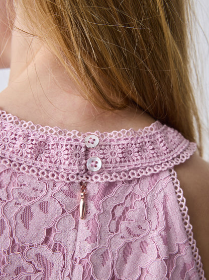 Baker by Ted Baker Dusky Pink Lace Halter Drop Waist Dress image 4