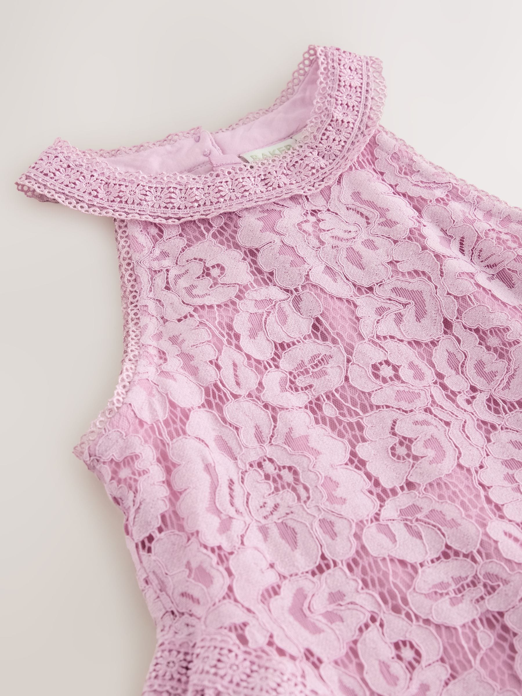 Baker by Ted Baker Dusky Pink Lace Halter Drop Waist Dress image 9