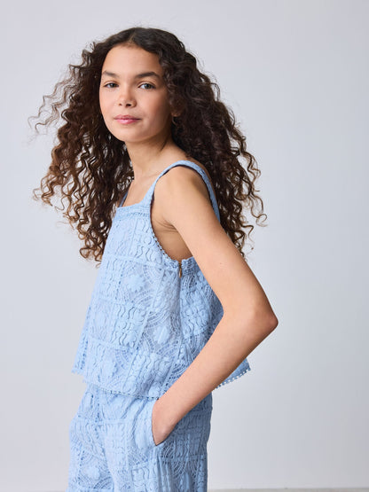 Baker by Ted Baker Blue Strappy Lace Top & Wide Leg Trousers Set 2 Piece image 3
