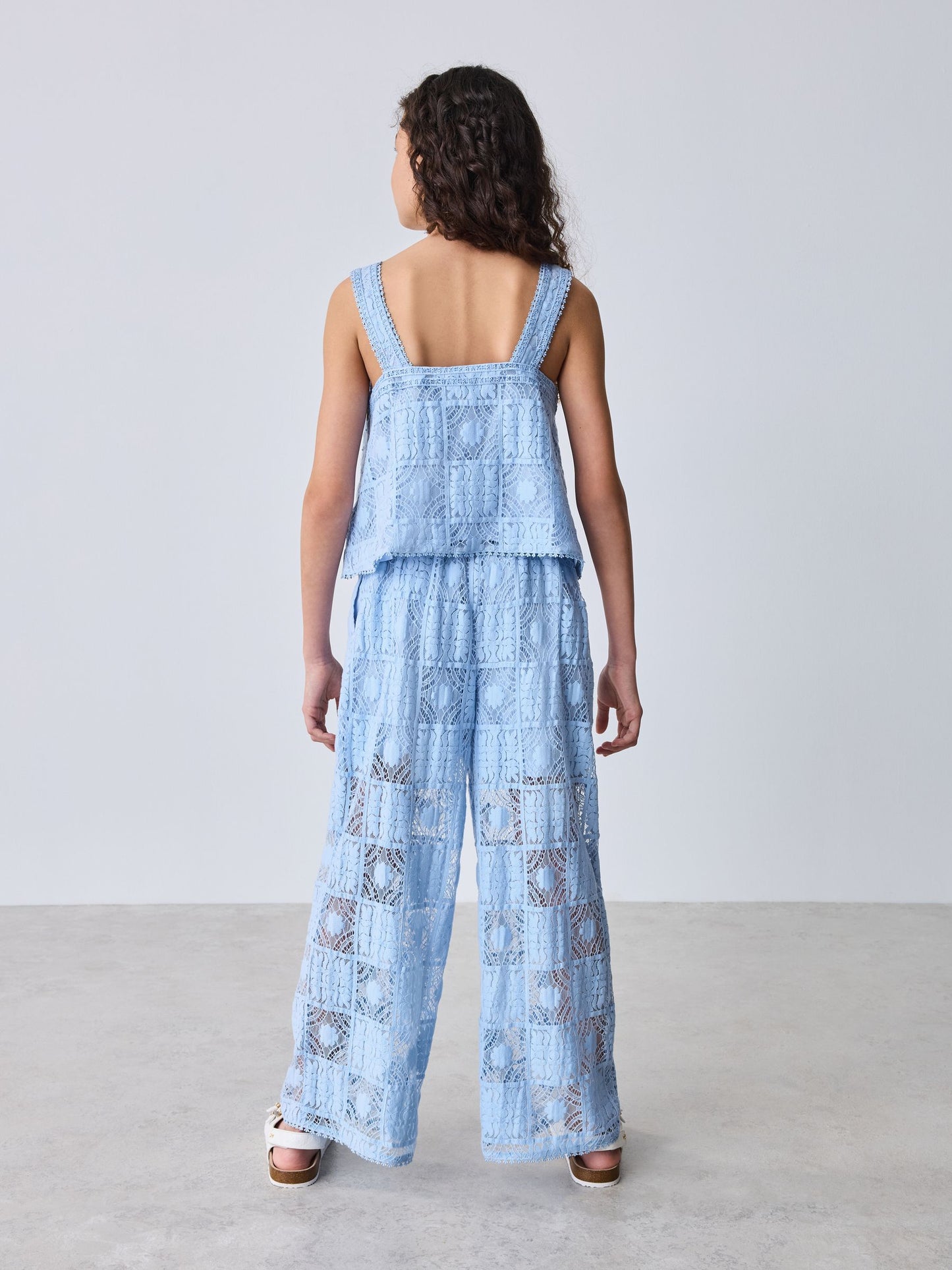 Baker by Ted Baker Blue Strappy Lace Top & Wide Leg Trousers Set 2 Piece image 4