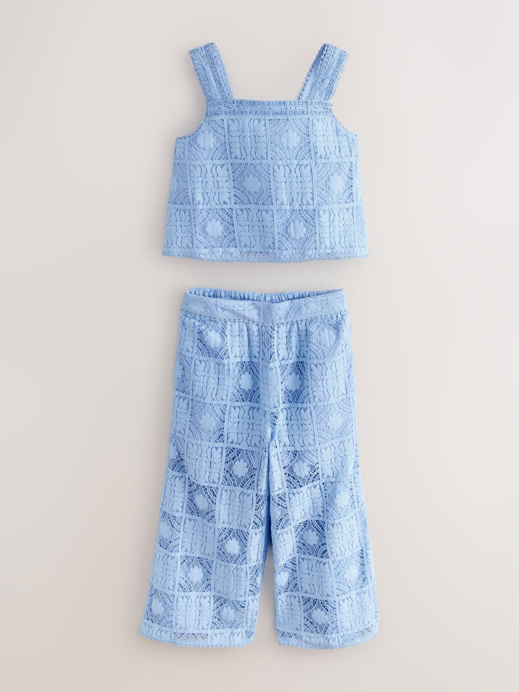 Baker by Ted Baker Blue Strappy Lace Top & Wide Leg Trousers Set 2 Piece image 7