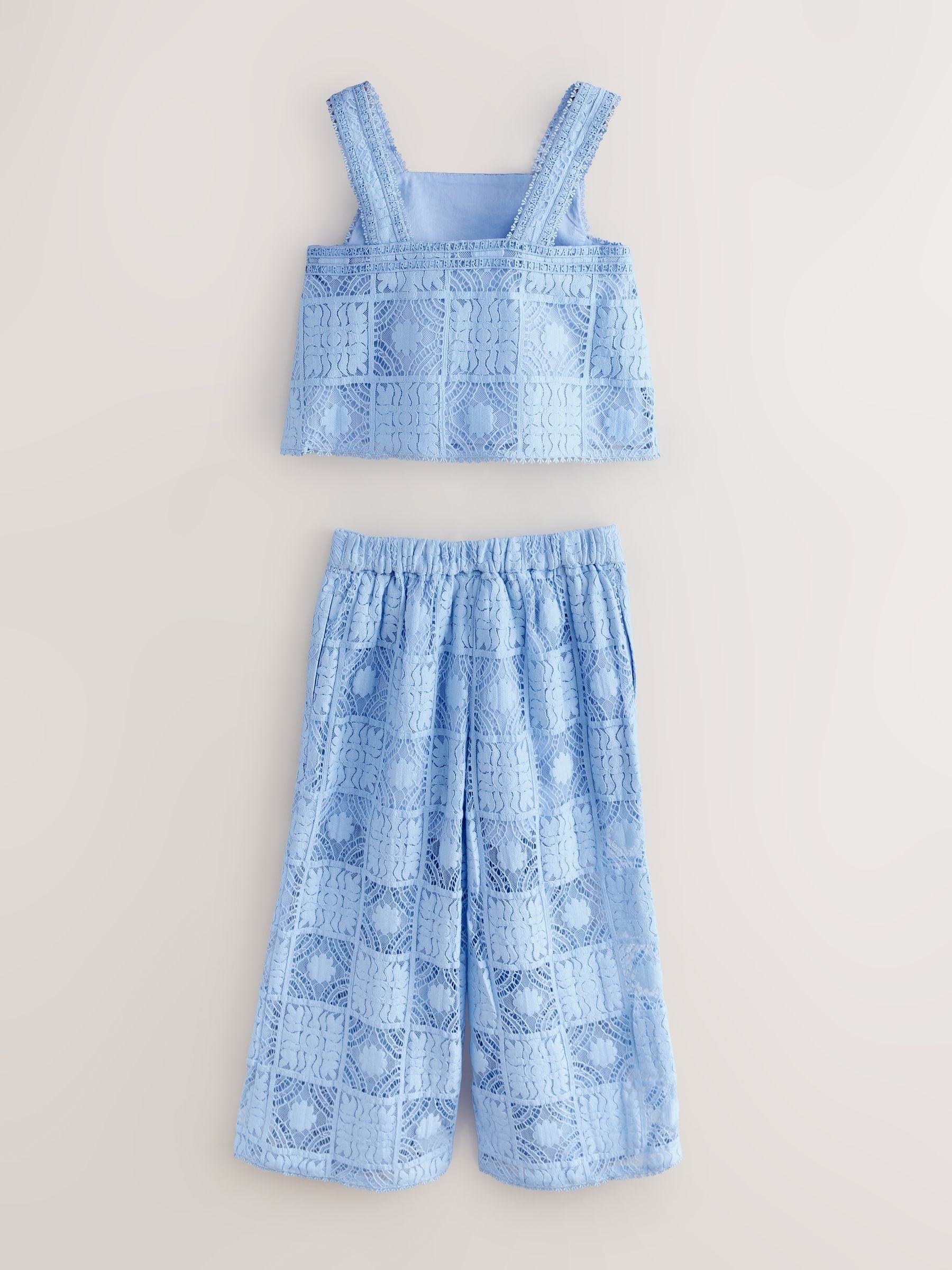 Baker by Ted Baker Blue Strappy Lace Top & Wide Leg Trousers Set 2 Piece image 8
