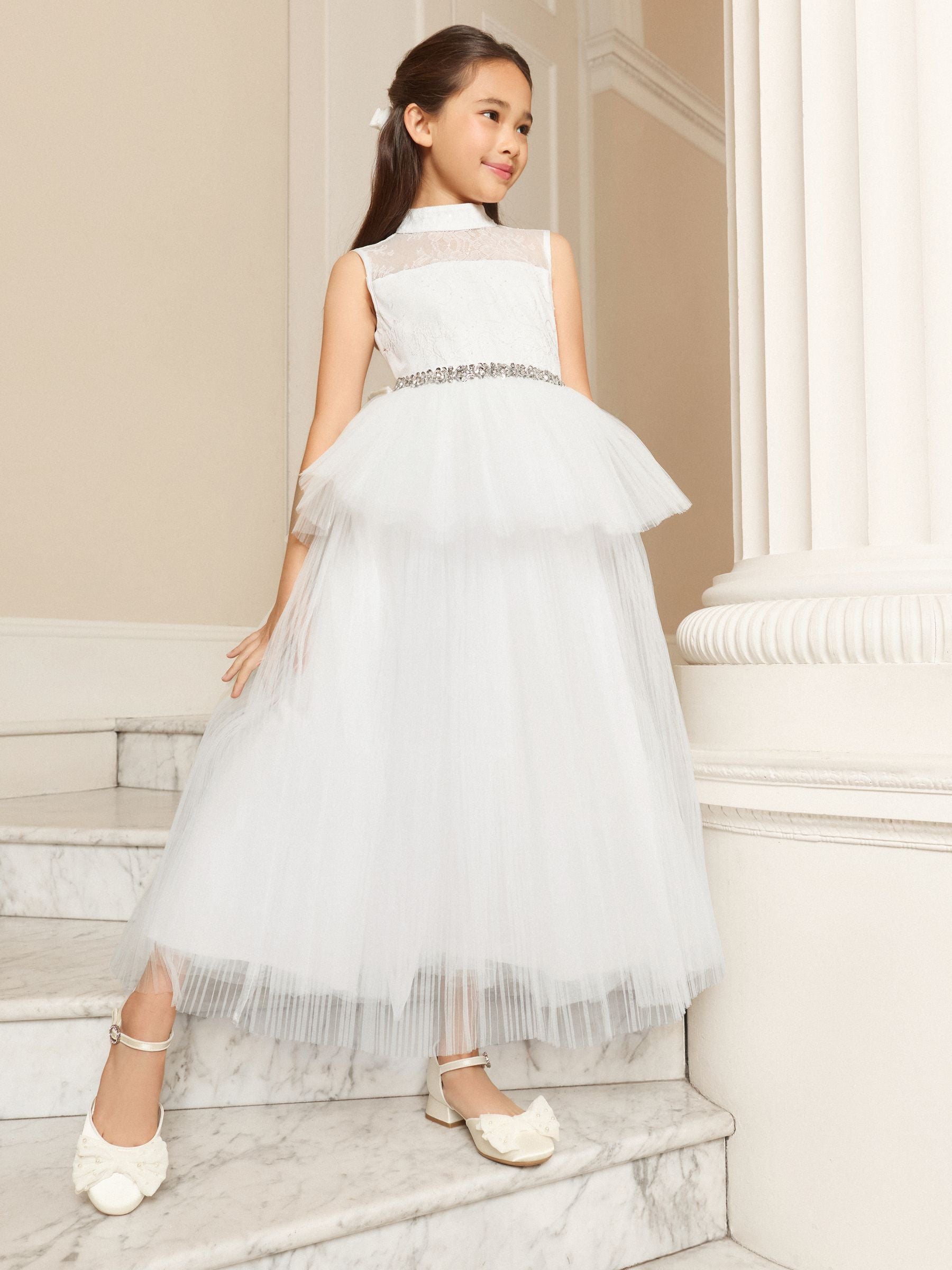 Lipsy White Holy Communion Embellished Tulle Peplum Occasion Dress (7-11yrs) image 1