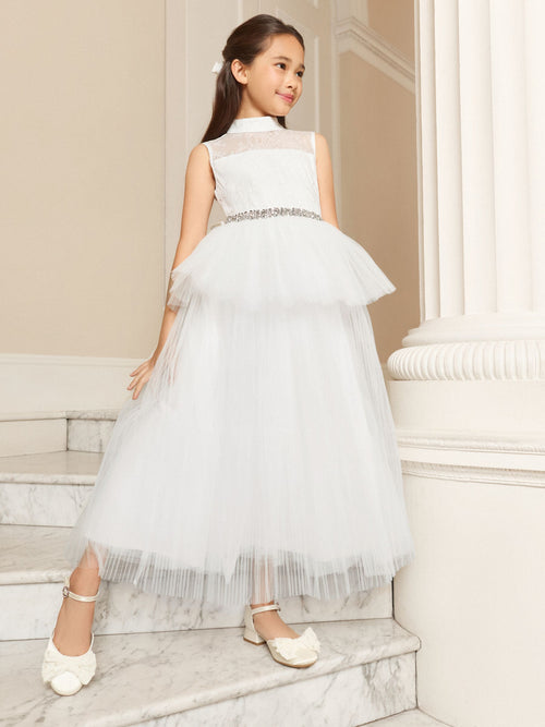 Dsiney Kidz - Lipsy White Holy Communion Embellished Tulle Peplum Occasion Dress (7-11yrs) image 1