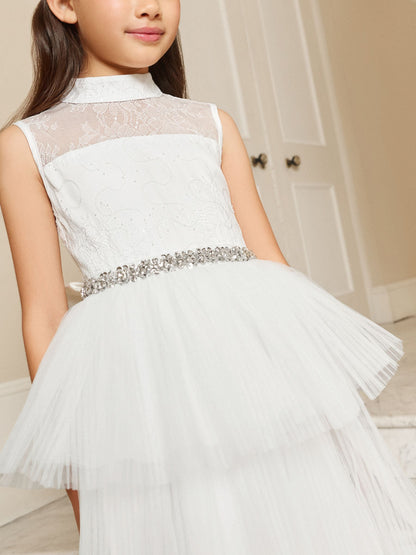 Lipsy White Holy Communion Embellished Tulle Peplum Occasion Dress (7-11yrs) image 2