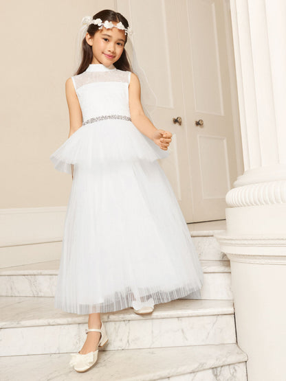 Lipsy White Holy Communion Embellished Tulle Peplum Occasion Dress (7-11yrs) image 4