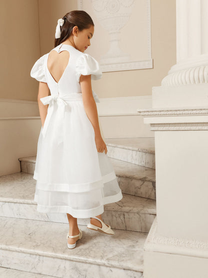 Lipsy White Holy Communion Heart Cut Out Tiered Occasion Dress (7-11yrs) image 2
