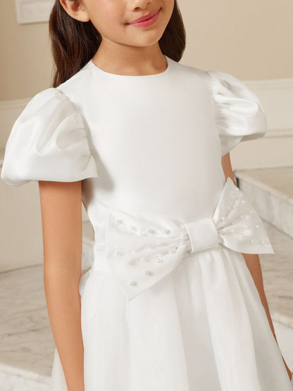 Lipsy White Holy Communion Heart Cut Out Tiered Occasion Dress (7-11yrs) image 3