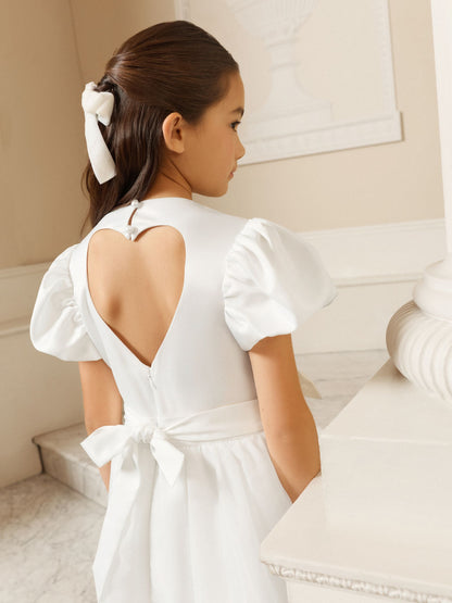 Lipsy White Holy Communion Heart Cut Out Tiered Occasion Dress (7-11yrs) image 4