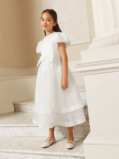 Lipsy White Holy Communion Heart Cut Out Tiered Occasion Dress (7-11yrs) image 5