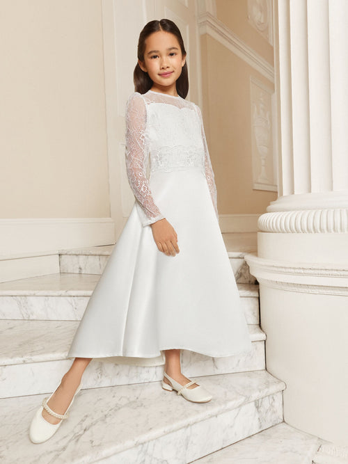 Dsiney Kidz - Lipsy White Holy Communion Long Sleeve Lace Satin Occasion Dress (7-11yrs) image 1