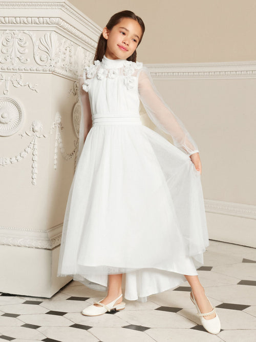 Dsiney Kidz - Lipsy White Holy Communion Long Sleeve Mesh Corsage Occasion Dress (7-11yrs) image 1