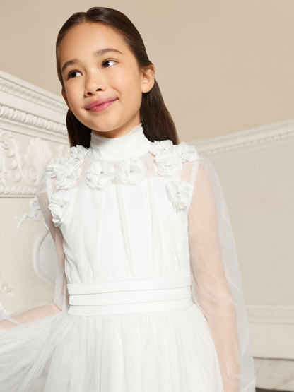 Lipsy White Holy Communion Long Sleeve Mesh Corsage Occasion Dress (7-11yrs) image 2